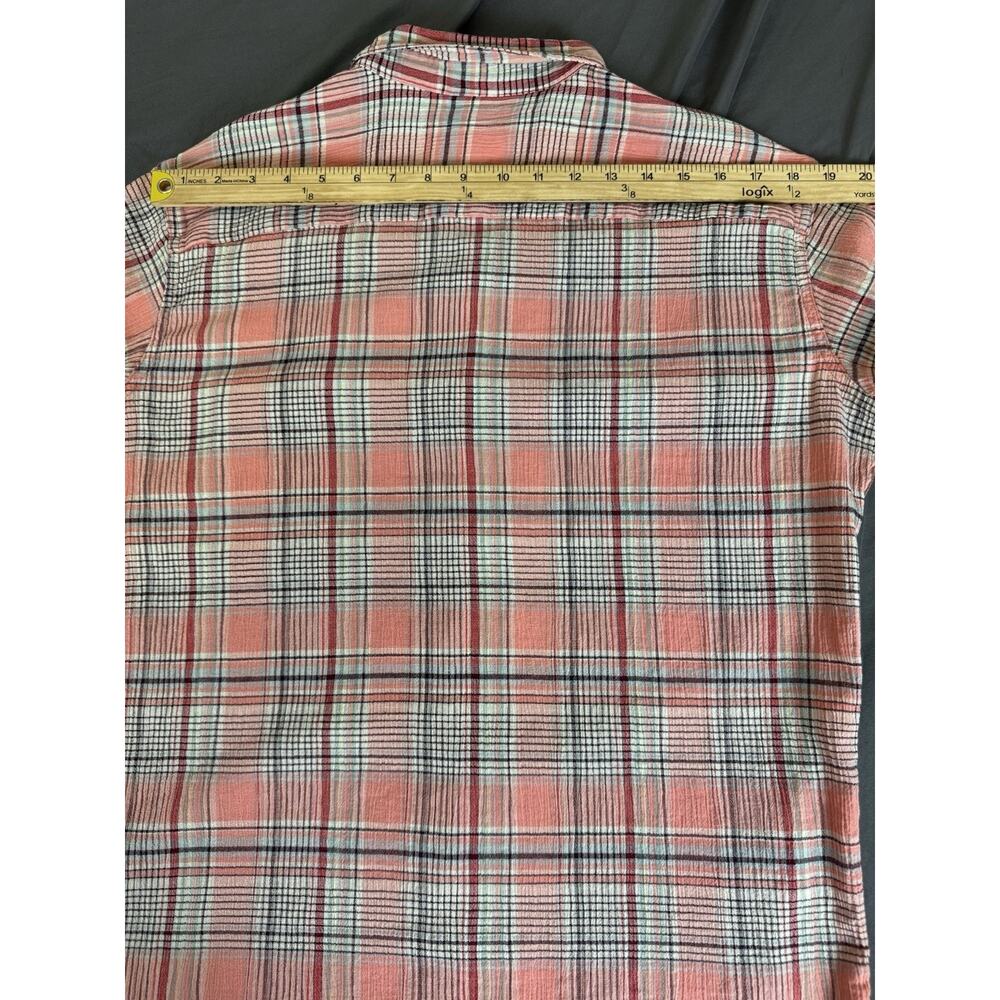 Patagonia A/C Shirt Mens Large Peach Plaid Organic Cotton Crinkle Button Up - Picture 5 of 13